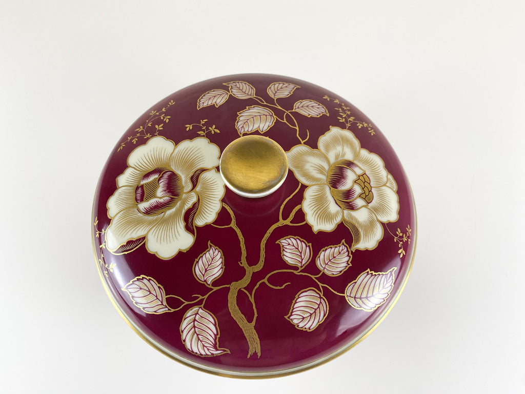 Vintage Rosenthal Lidded Box, 1933 Design, Art Deco Winifred 1950s, Burgundy Gold