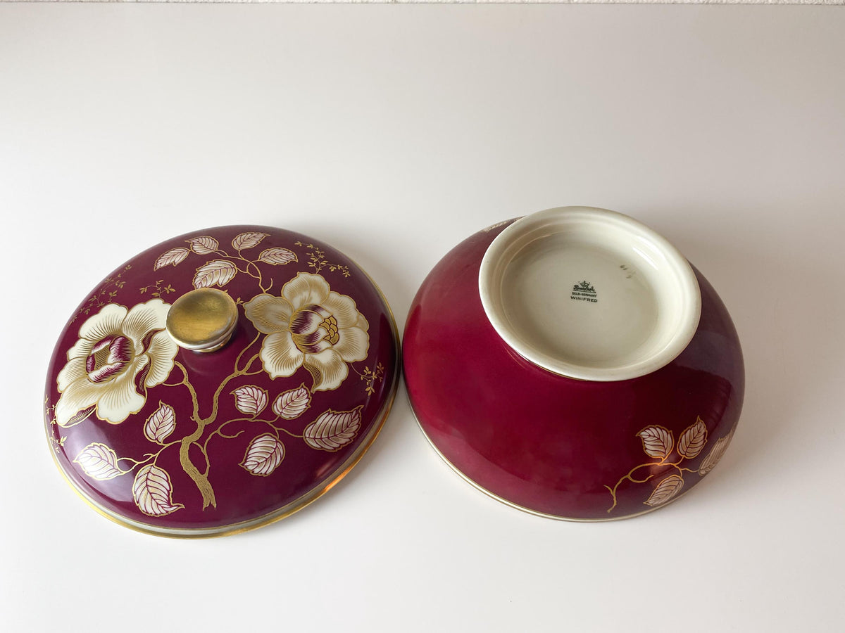 Vintage Rosenthal Lidded Box, 1933 Design, Art Deco Winifred 1950s, Burgundy Gold