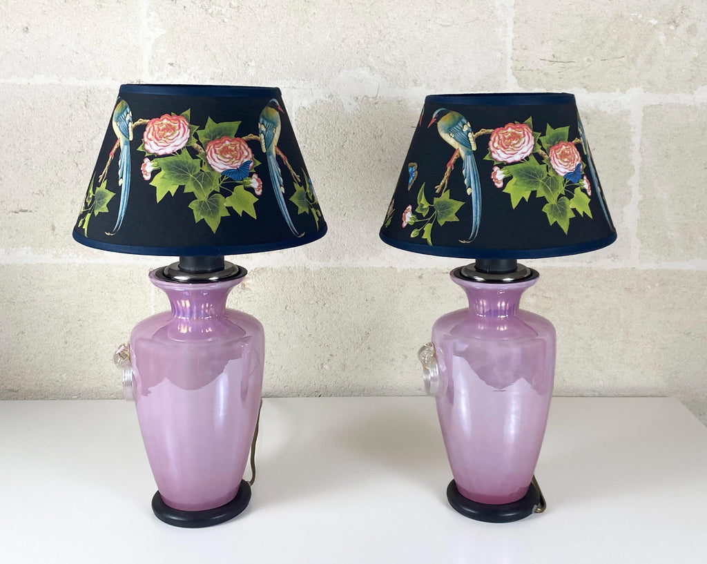 Pair of Murano Double-Lit Table Lamps, 1970s Lavender Lustre Glass, Cenedese & Albarelli Attributed
