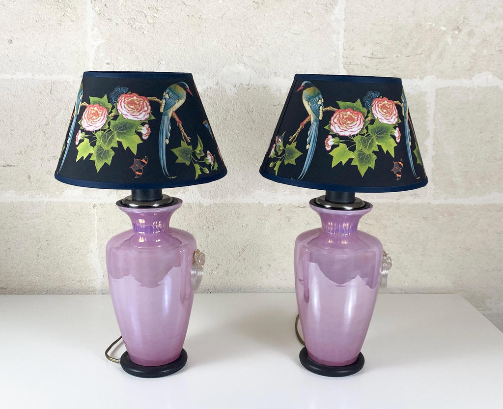 Pair of Murano Double-Lit Table Lamps, 1970s Lavender Lustre Glass, Cenedese & Albarelli Attributed