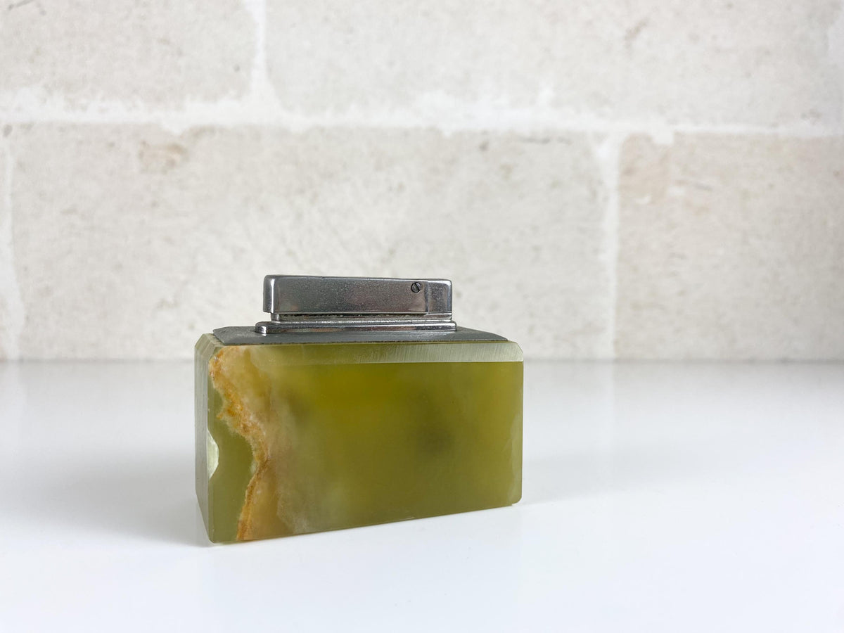 Vintage Green Onyx Table Lighter, 1960s Italian Stone Desk Lighter