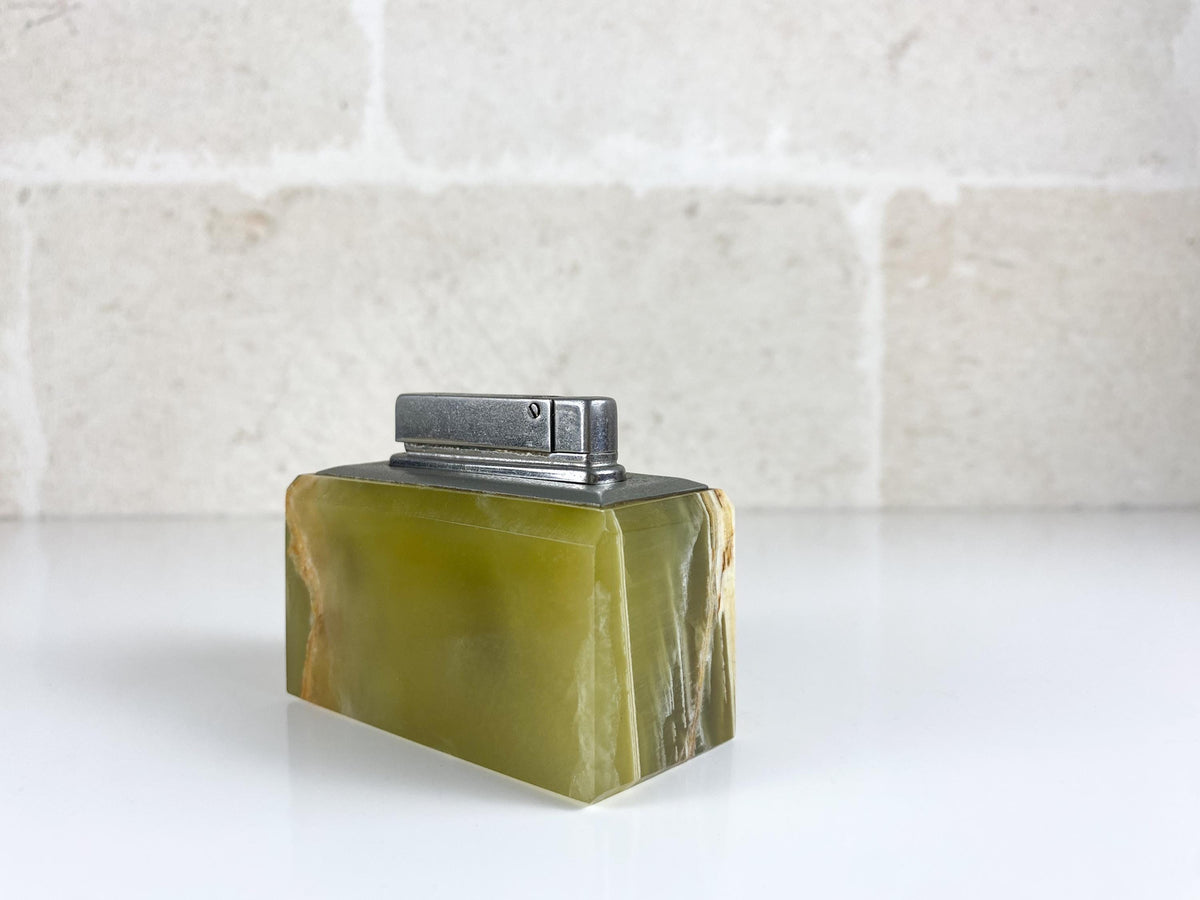 Vintage Green Onyx Table Lighter, 1960s Italian Stone Desk Lighter