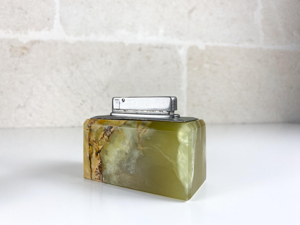 Vintage Green Onyx Table Lighter, 1960s Italian Stone Desk Lighter