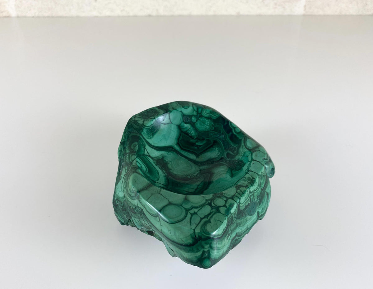 Vintage Congo Malachite Bowl, Natural Freeform Stone Vide Poche, 680g