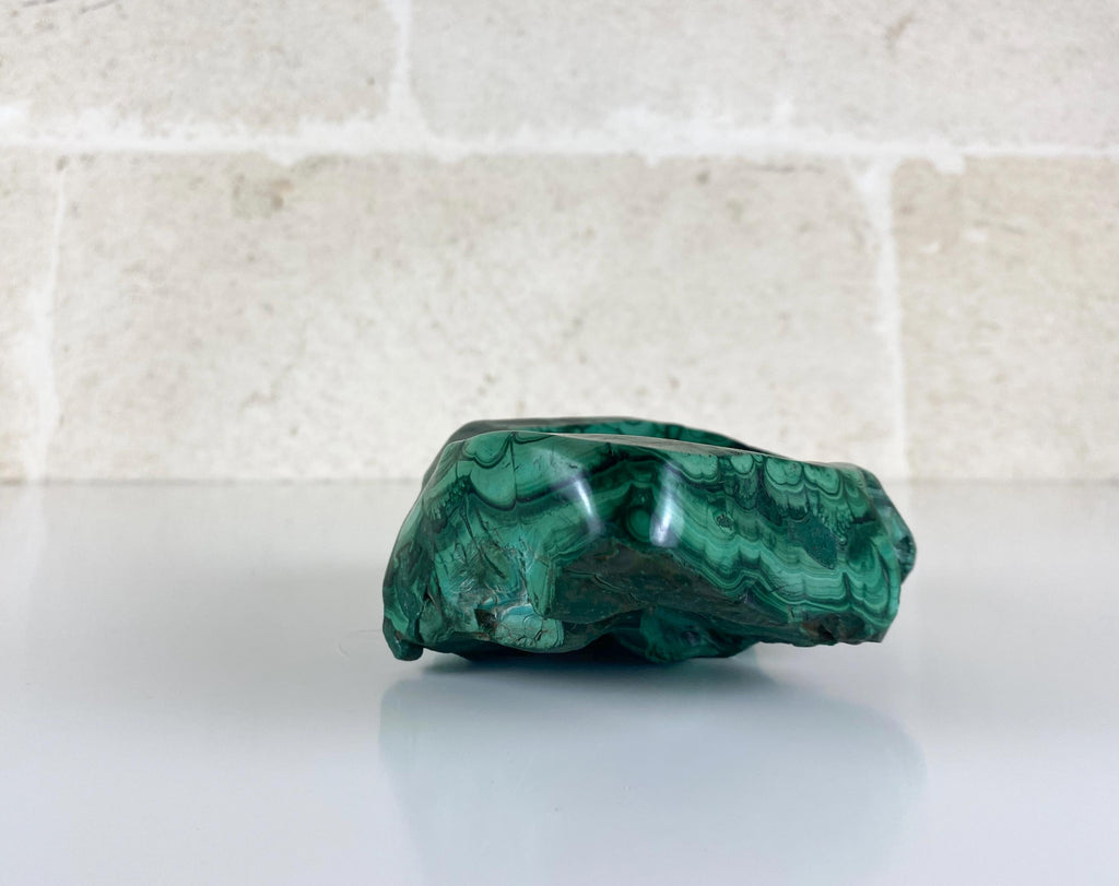 Vintage Congo Malachite Bowl, Natural Freeform Stone Vide Poche, 680g