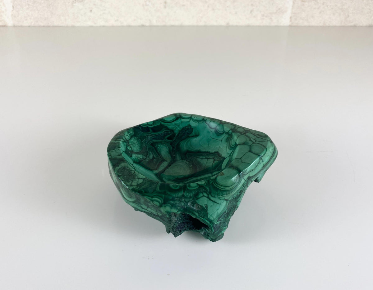 Vintage Congo Malachite Bowl, Natural Freeform Stone Vide Poche, 680g