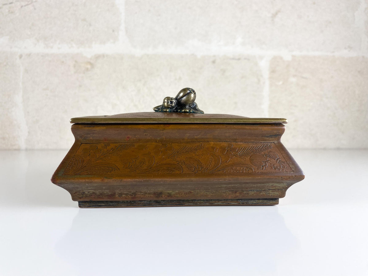 Antique Italian Silver-Plated Copper Casket, Repoussé Floral Box with Sculptural Flower Finial