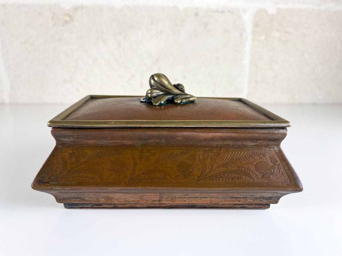 Antique Italian Silver-Plated Copper Casket, Repoussé Floral Box with Sculptural Flower Finial