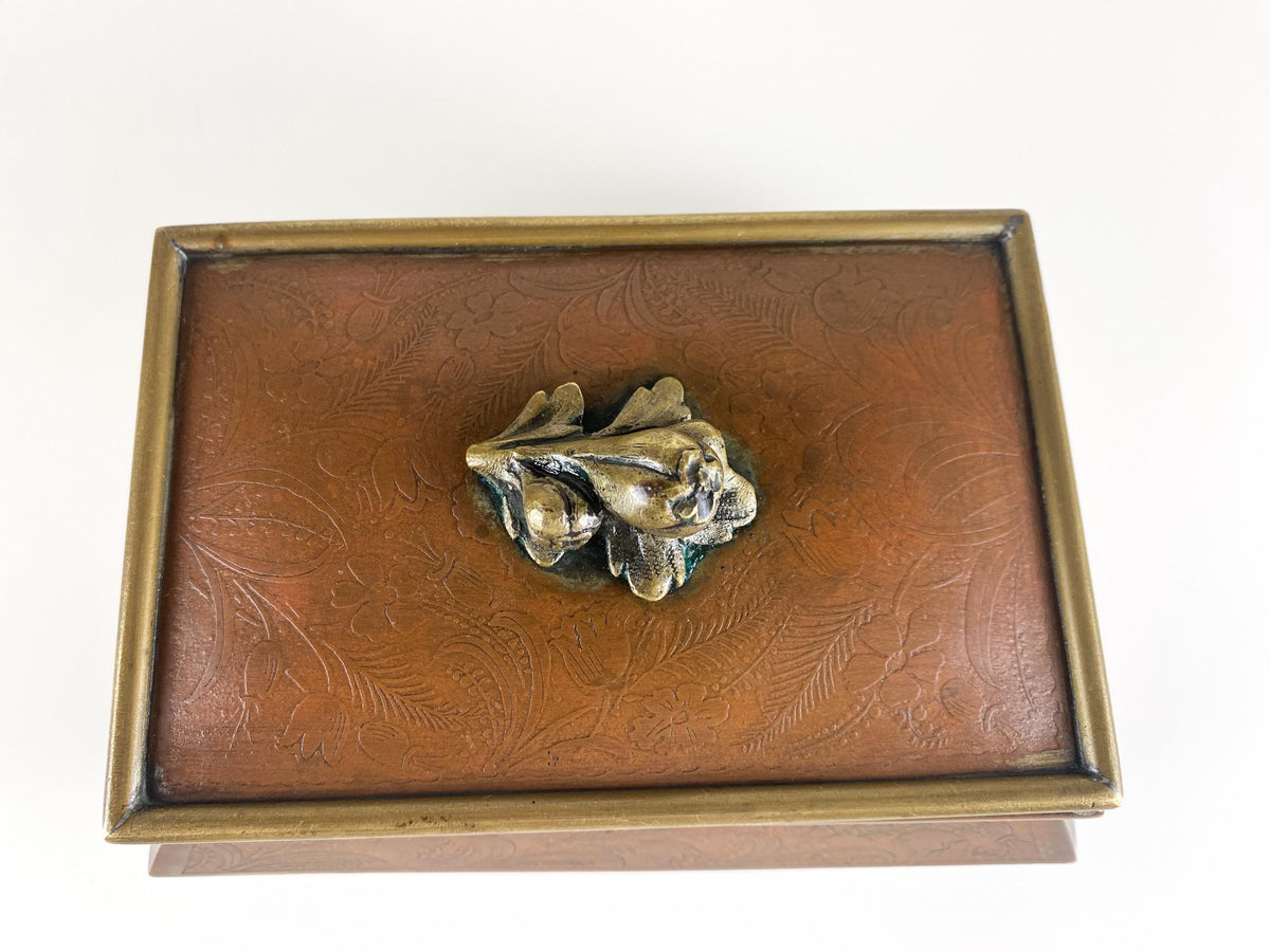Antique Italian Silver-Plated Copper Casket, Repoussé Floral Box with Sculptural Flower Finial