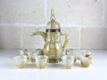 Vintage Onyx Marble Dallah, Arabic Coffee Set with 10 Cups & Brass Detail