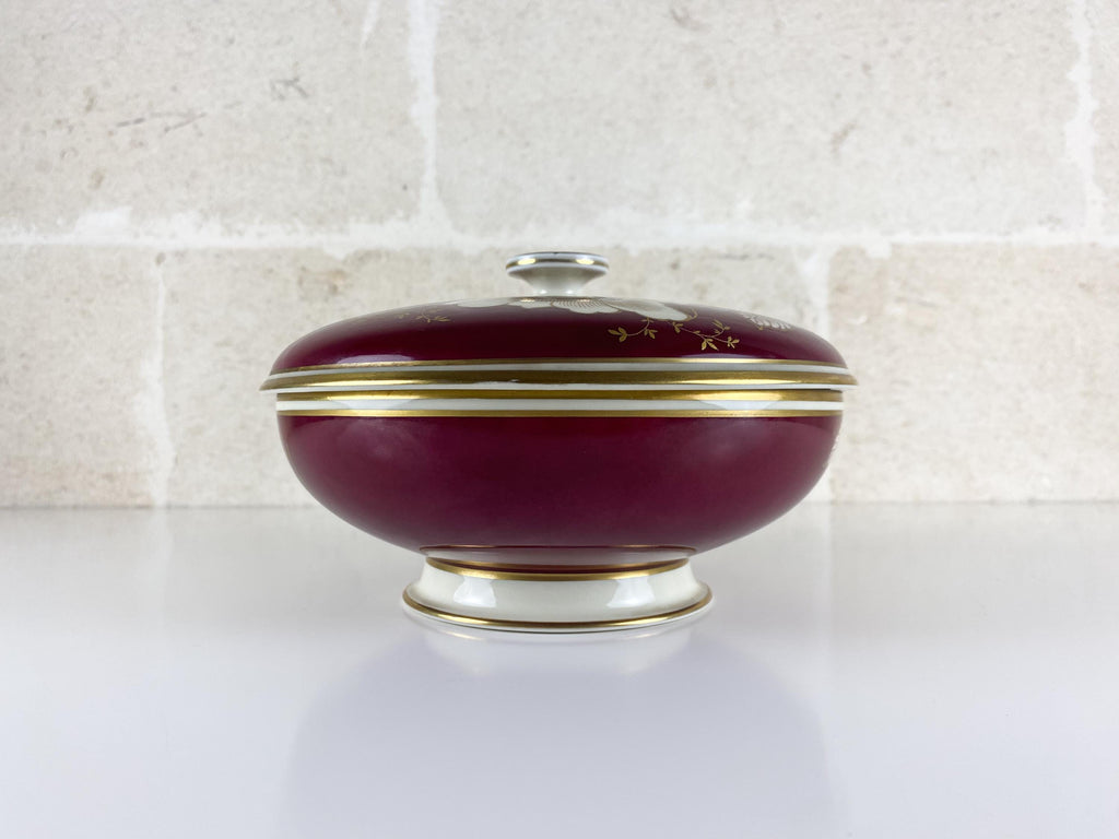 Vintage Rosenthal Lidded Box, 1933 Design, Art Deco Winifred 1950s, Burgundy Gold
