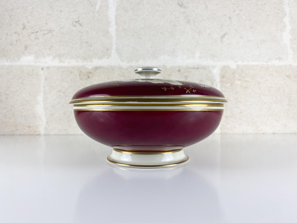 Vintage Rosenthal Lidded Box, 1933 Design, Art Deco Winifred 1950s, Burgundy Gold